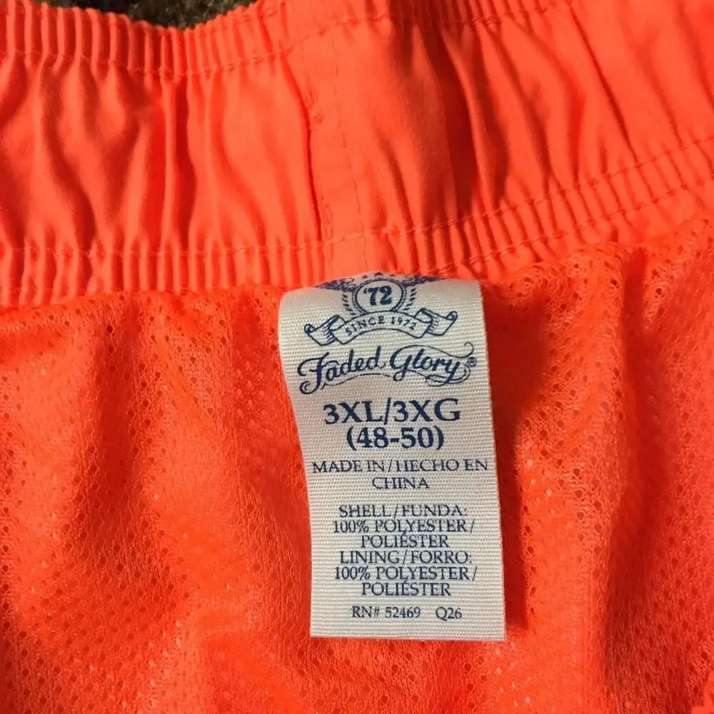 Faded Glory Men's Shorts w Attached Brief Liner 1pc Size 3XL 48-50 Orange